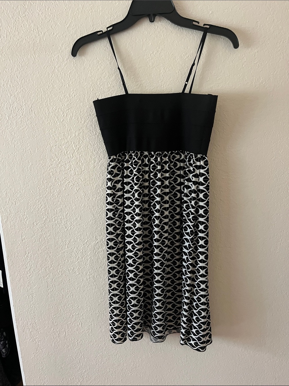 Max Studio Black & White Geometric Midi Dress with Spaghetti Straps